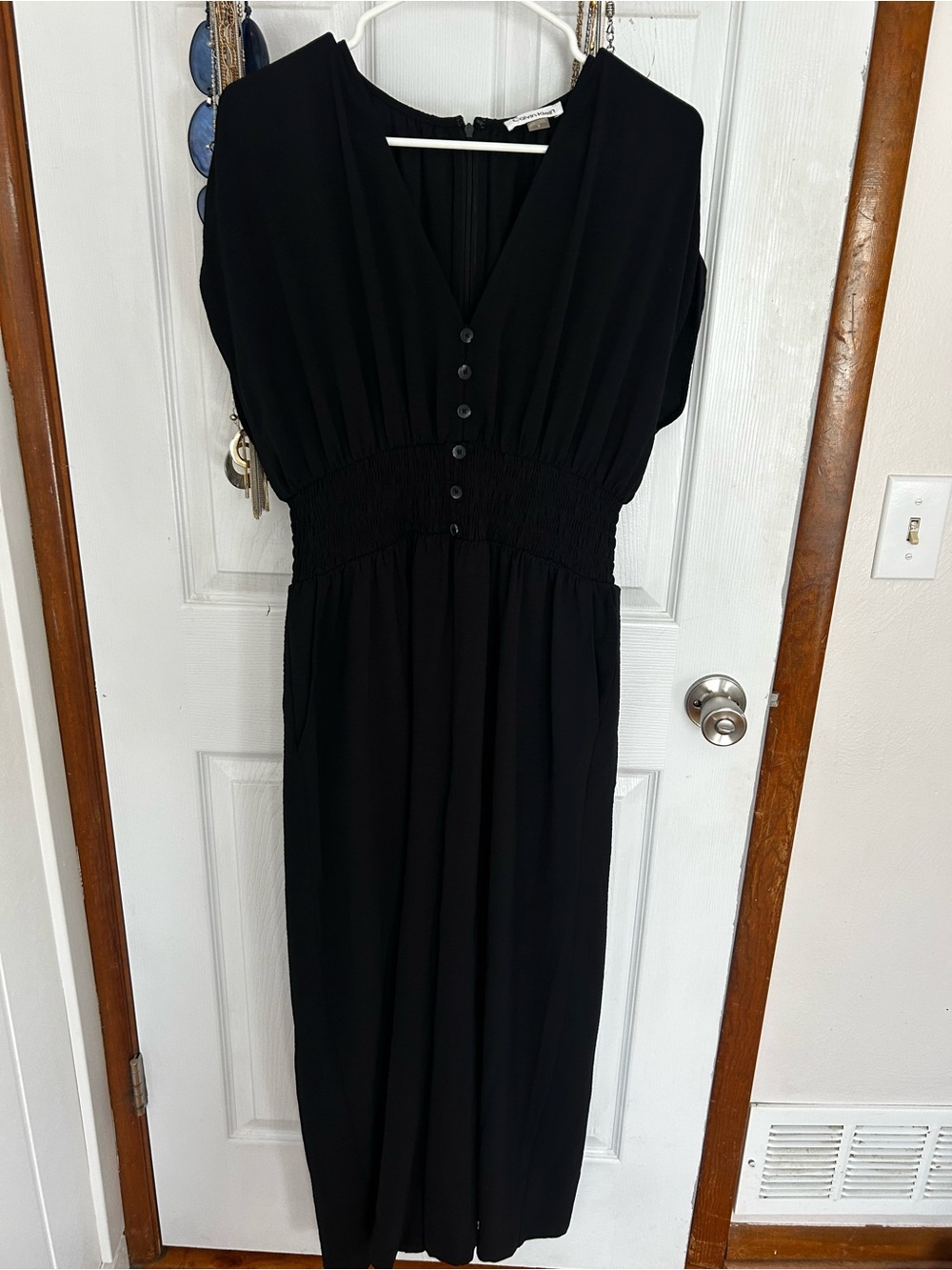 Calvin Klein Black V-Neck Button-Front Jumpsuit
